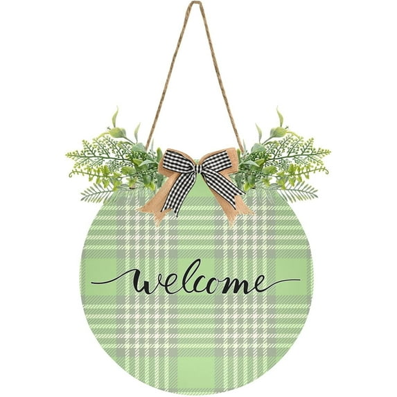 Coolnut Welcome Sign Hanging Plaque Sign Green Tartan Porch Wall Front Door Garden Home Welcome Hanging Sign, 12x12 in Home Decor