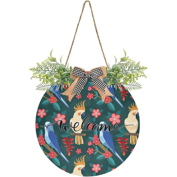 Coolnut Welcome Sign Hanging Plaque Sign Parrots Pattern Porch Wall Front Door Garden Home Welcome Hanging Sign, 12x12 in Home Decor