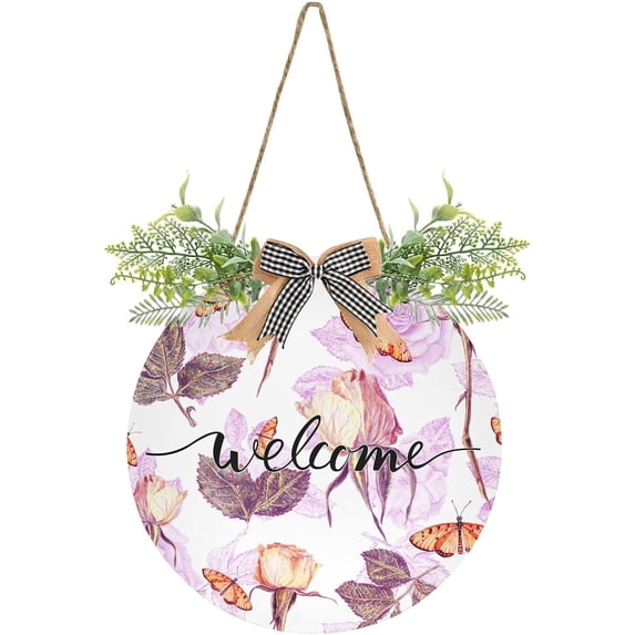 Coolnut Welcome Sign Hanging Plaque Sign Watercolor Flowers Porch Wall Front Door Garden Home Welcome Hanging Sign, 12x12 in Home Decor
