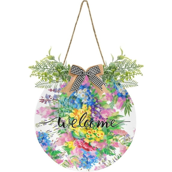Coolnut Welcome Sign Hanging Plaque Sign Wild Field Flowers Porch Wall Front Door Garden Home Welcome Hanging Sign, 12x12 in Home Decor