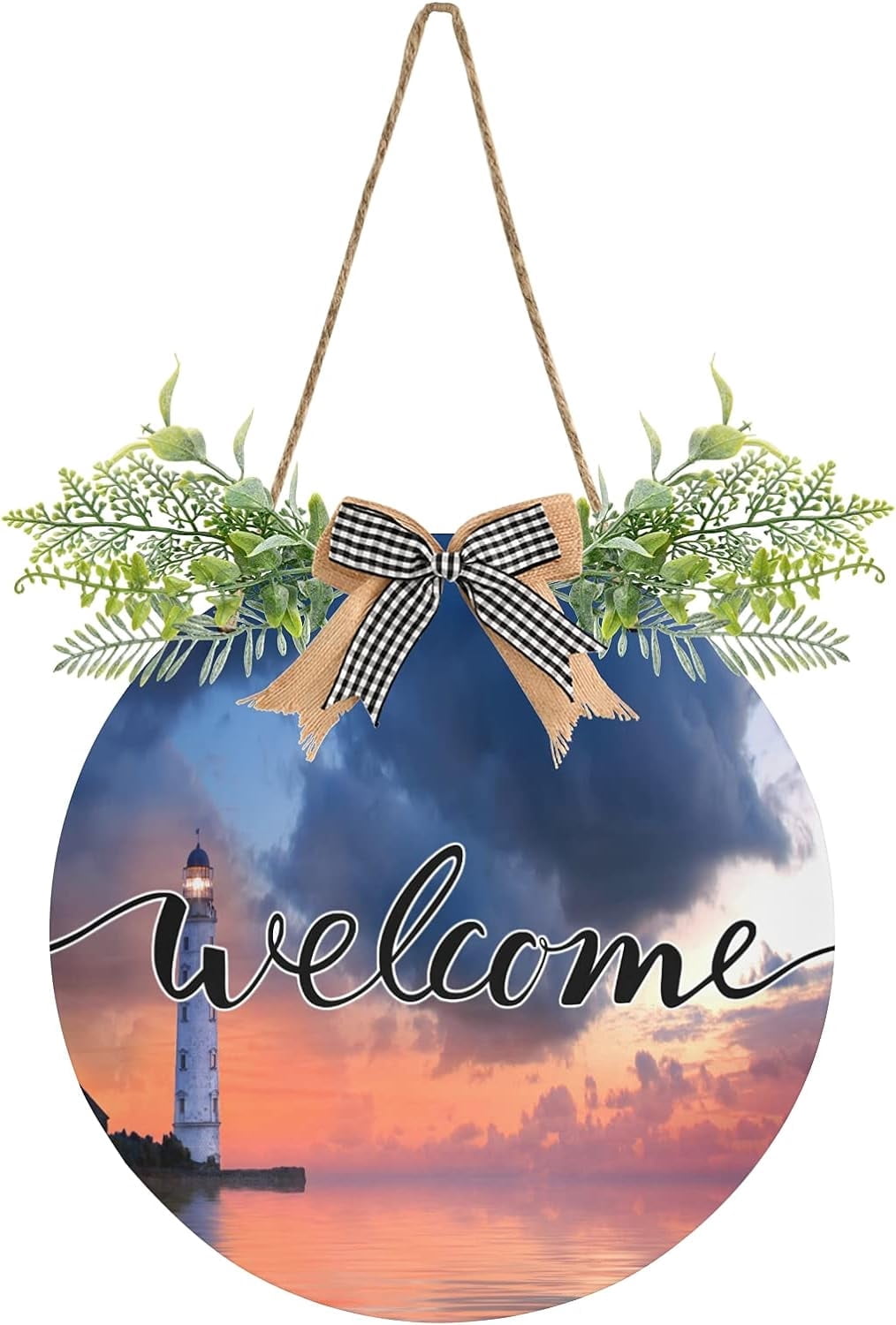 Coolnut Welcome Sign with Wreath for Front Door, Rustic Round Hanging ...