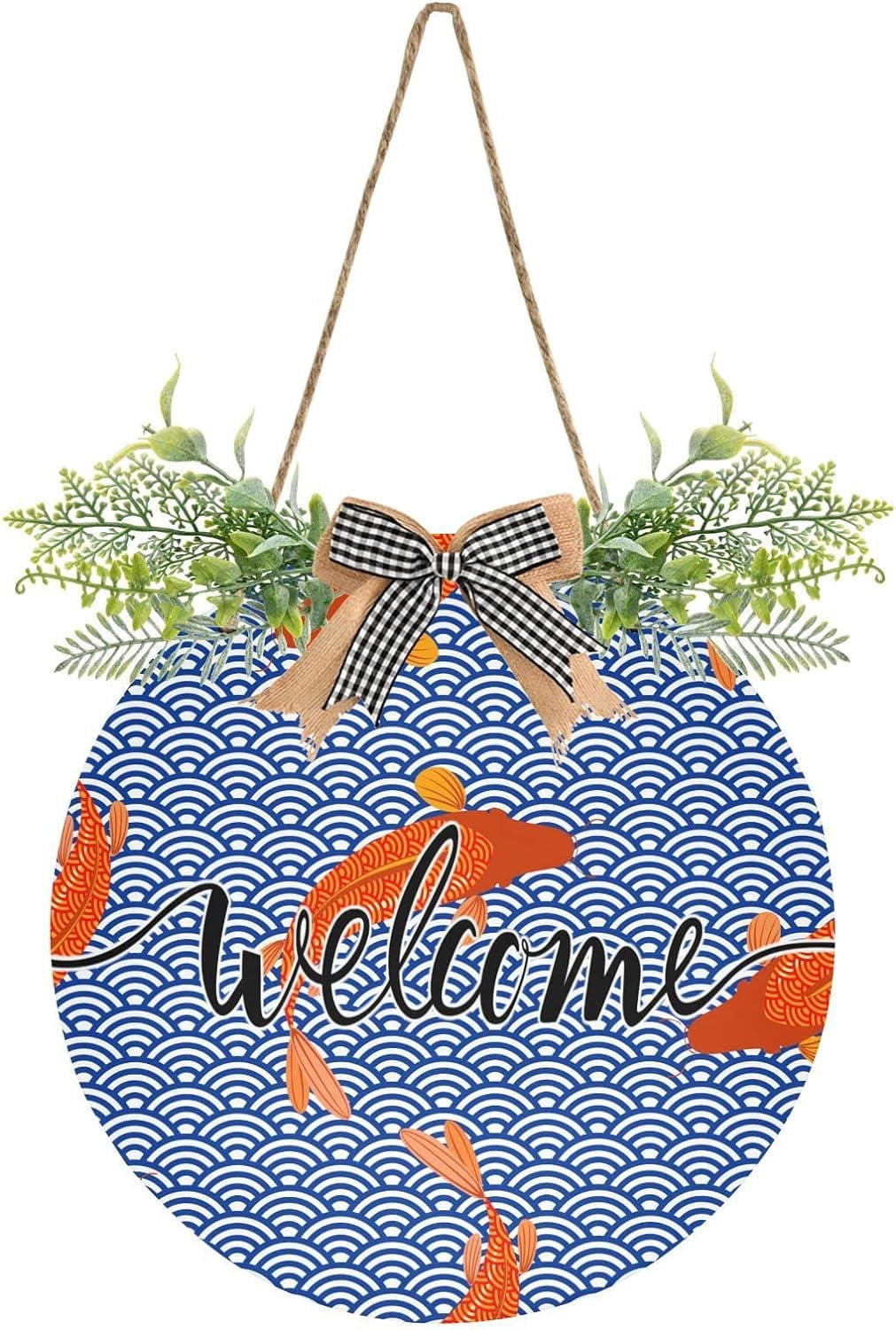 Picture of Coolnut Welcome Sign with Wreath for Front Door, Rustic Round Hanging ...