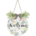 thumbnail image 1 of Coolnut Welcome Sloth Cute Cartoon Welcome Sign for Front Door, Rustic Wooden Wall Sign with Artificial Leaves for Home Farmhouse Porch, 12" Round Home Decor, 1 of 7