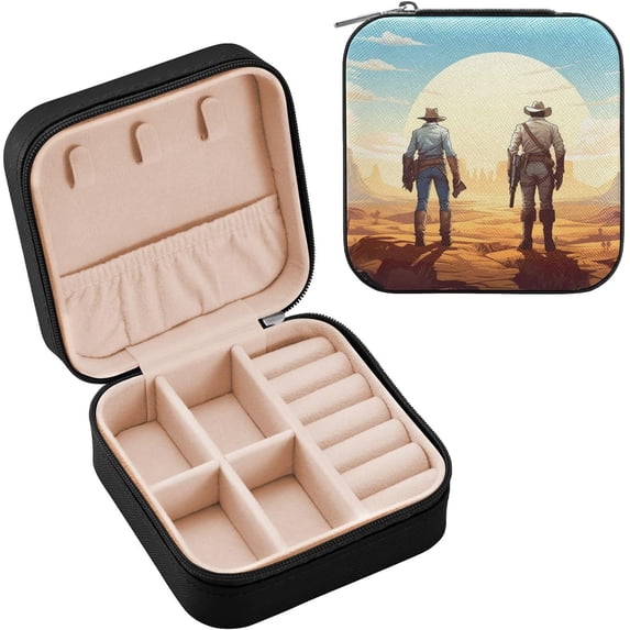 Coolnut Western Desert Cowboy Travel Jewelry Case for Women Girls,PU Leather Mini Jewelry Organizer Jewelry Holder, Portable Travel Jewelry Box for Earrings, Bracelets and Necklaces Women Gifts