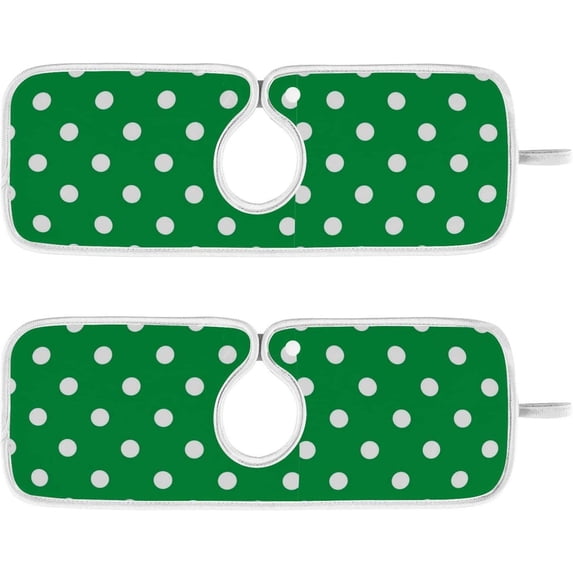 Coolnut White Green Polka Dot 2PCS Faucet Absorbent Mat Kitchen Faucet Sink Splash Guard Microfiber Cloth Faucet Splash Catcher Water Absorbent Mat, Faucet Mat for Kitchen Sink 14x5in