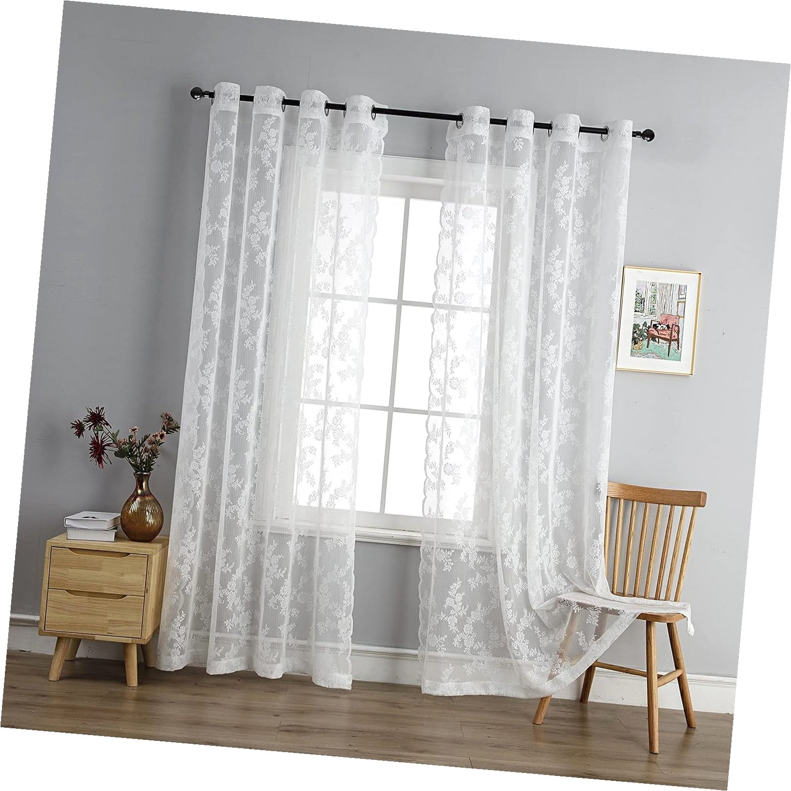 Coolnut White Lace Sheer Curtain Panels Room Window Sets Light ...