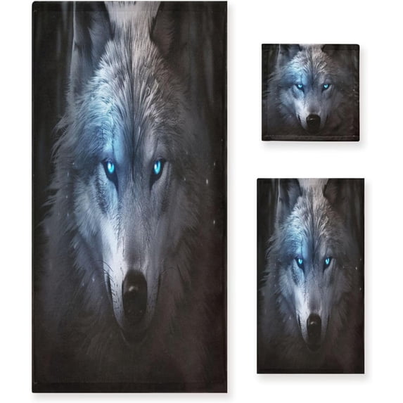 Coolnut White Wolf Towels Absorbent Bath Towels Set Soft & Comfortable Towel Set for Home Hotel Decor, 3 Piece Washcloth Gift