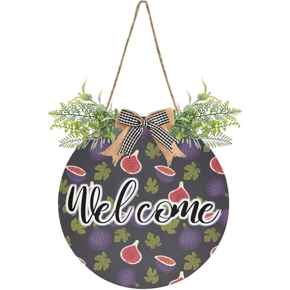 Coolnut Whole Figs Front Door Round, Hanging Welcome Sign, Front Door for Home, Farmhouse, Porch, Wall Hanging, Outdoor Home Decor