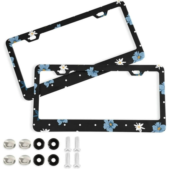 Coolnut Wild Flowers 2 Holes Car License Plate Frames 2PCS, Car License Plate Holder with Screw Caps Cover Set Automotive Exterior Parts Decoration for US Vehicles