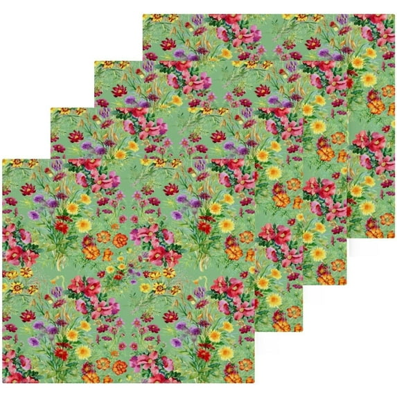 Coolnut Wild Flowers Green Washcloths Towels, Highly Absorbent and Soft Cotton Face Cloths, 4 Pack Quick Dry Wash Cloths - 12 X 12 Inches Washcloth Gift