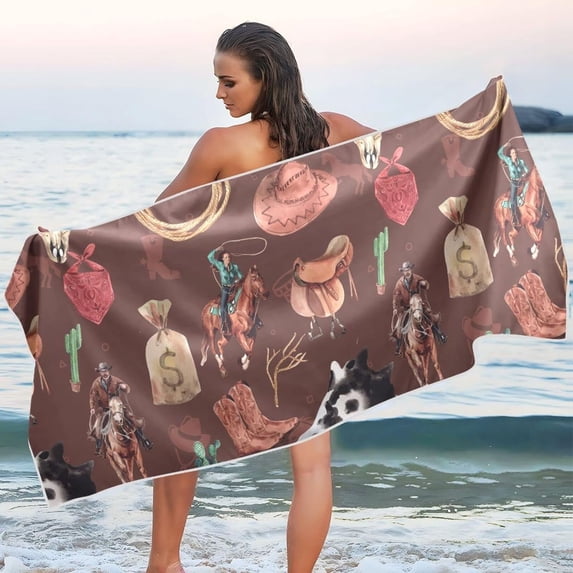 Coolnut Wild West Beach Towel Quick Dry Absorbent Bath Towels Sandproof Lightweight Towel for Gym Yoga Sports Swimming- 30x60in Washcloth Gift