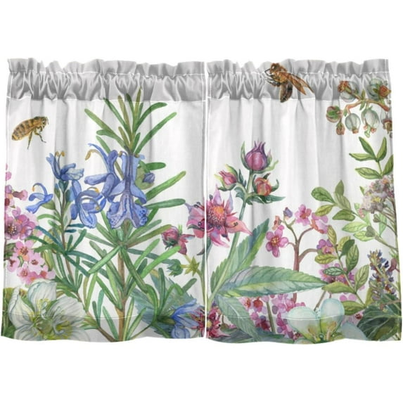 Coolnut Wildflowers Kitchen Curtains 2 Panels, UV Protected Tier Curtains Half Window Curtains Kitchen Tiers for Guest Room Bathroom Sink Laundry Room Basement,24 x 27 Inch