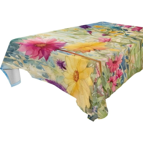 Coolnut Wildflowers Rectangle Tablecloth Waterproof Polyester Table Clothative Stain Resistant & Wrinkle Resistant Washable Table Cover for Dining Table/Party/Camping 60x60 Inch Decor Gift