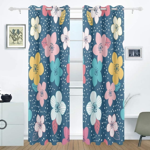 Coolnut Window Curtain Panels Colorful Floral Flowers Dots Grommet Top Room Darkening Thermal Insulated Blackout Window Treatment Drapes 2 Panels W55 x L84 In