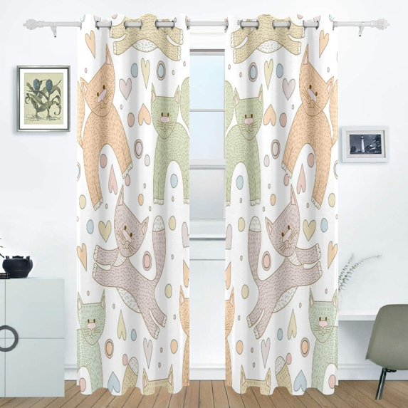 Coolnut Window Curtain Panels Drapes Cute Cartoon Cats Thermal Insulated Blackout Grommet Printed Window Curtain 2 Panels 84x55 in for Living Room Bedroom, Symmetry