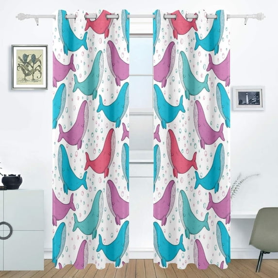Coolnut Window Curtain Panels Drapes Cute Cartoon Whale Thermal Insulated Blackout Grommet Printed Window Curtain 2 Panels 84x55 in for Living Room Bedroom, Symmetry