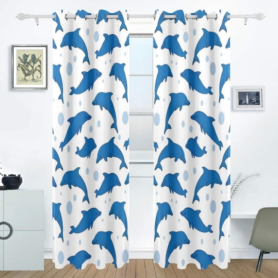 Coolnut Window Curtain Panels Drapes Dolphins Bubbles Thermal Insulated Blackout Grommet Printed Window Curtain 2 Panels 84x55 in for Living Room Bedroom, Symmetry