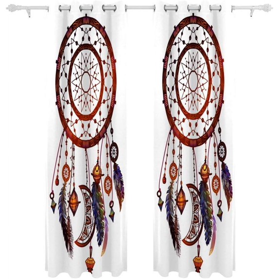 Coolnut Window Curtain Panels Mandala Gemstones and Feathers Grommet Top Room Darkening Thermal Insulated Blackout Window Treatment Drapes 2 Panels W55 x L84 In
