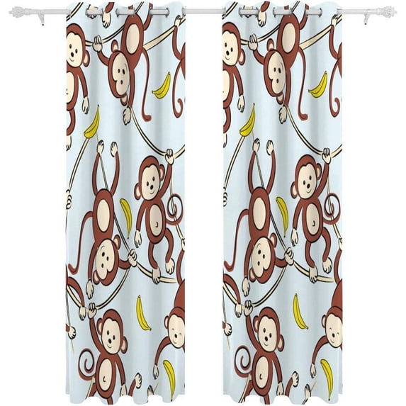 Coolnut Window Curtain Panels Monkey and Banana Vines Grommet Top Room Darkening Thermal Insulated Blackout Window Treatment Drapes 2 Panels W55 x L84 In