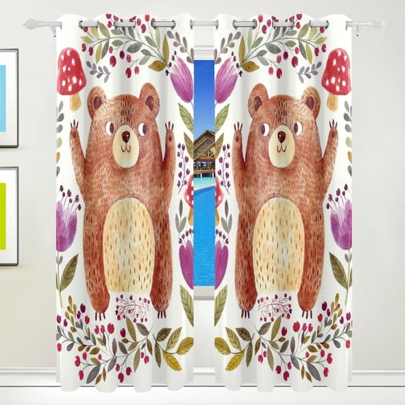 Coolnut Window Curtain Panels Watercolor Adorable Bear Grommet Top Room Darkening Thermal Insulated Blackout Window Treatment Drapes 2 Panels W55 x L84 In