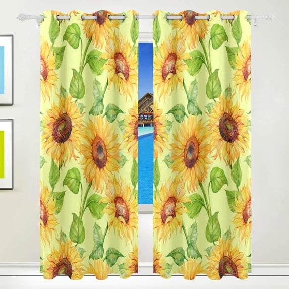 Coolnut Window Curtain Panels Watercolor Sunflowers On Yellow Grommet Top Room Darkening Thermal Insulated Blackout Window Treatment Drapes 2 Panels W55 x L84 In