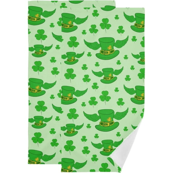 Coolnut Winged Hats Clover Hand Towels 2 PCS, Ultra Soft and Highly Absorbent, Saint Patrick Leaves Decorative Fingertip Towel for Home, Bathroom, Kitchen, 28.3"x14.4"