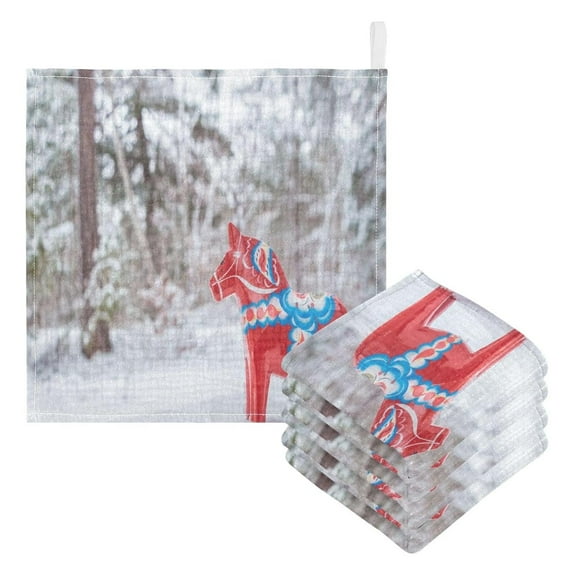 Coolnut Winter Snow Red Horse Baby Muslin Washcloths Face Towel, 3 PCS Christmas Burp Cloths Cotton Wipes Infant Wash Cloth for Newborn Boys Girls 12x12 inches