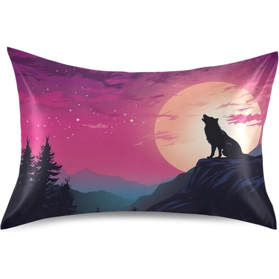 Coolnut Wolf Satin Pillowcase for Hair and Skin Silk Pillowcase Soft Breathable Sleeping Pillow Covers Smooth Cooling Pillowcase with Envelope Closure Size Standard 20x30 in Home Decor Gifts