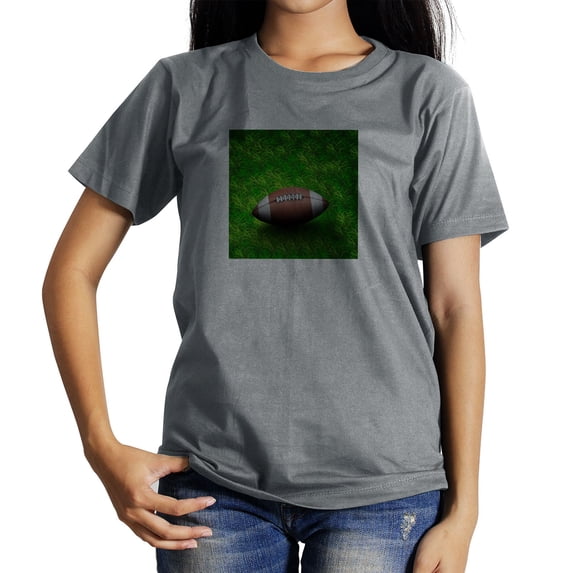 Coolnut Womens T Shirts Fashion Tops, American Football Ball On Grass Women's Basic Short Sleeve Tees, Grey Lightweight Casual Summer Clothes, 2XL