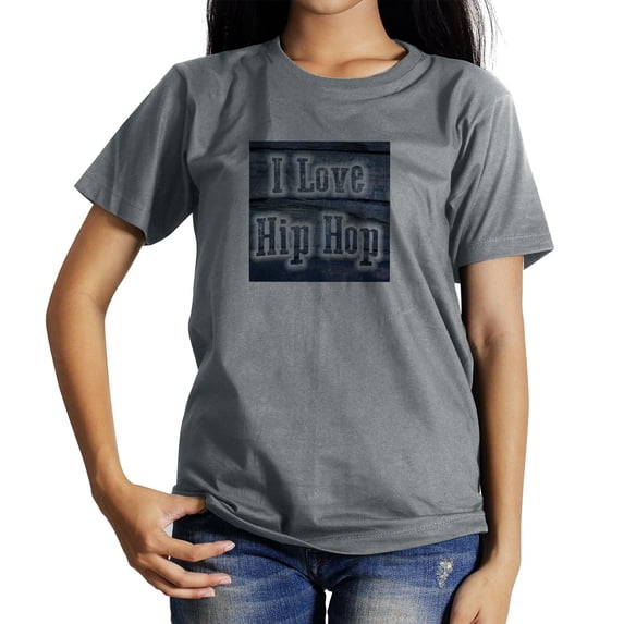 Coolnut Womens T Shirts Fashion Tops, I Love Hip Hop Concept Text Women's Basic Short Sleeve Tees, Grey Lightweight Casual Summer Clothes, M
