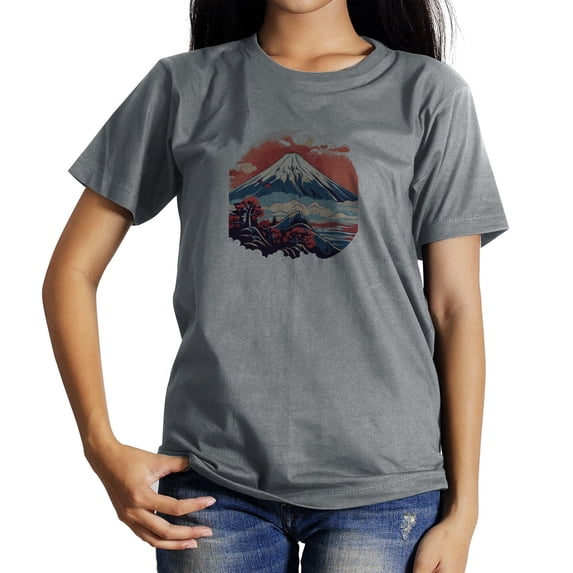 Coolnut Womens T Shirts Fashion Tops, Japan Illustration In Retro Style. Women's Basic Short Sleeve Tees, Grey Lightweight Casual Summer Clothes, XL