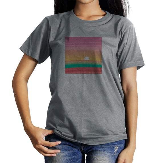 Coolnut Womens T Shirts Fashion Tops, Sunset Tropical Beach Illustration Women's Basic Short Sleeve Tees, Grey Lightweight Casual Summer Clothes, 2XL