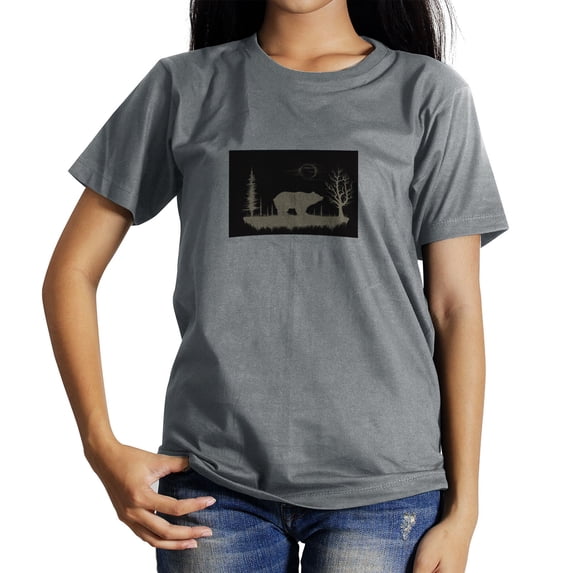 Coolnut Womens T Shirts Fashion Tops, Vintage Wilderness Bear Silhouette Women's Basic Short Sleeve Tees, Grey Lightweight Casual Summer Clothes, 2XL