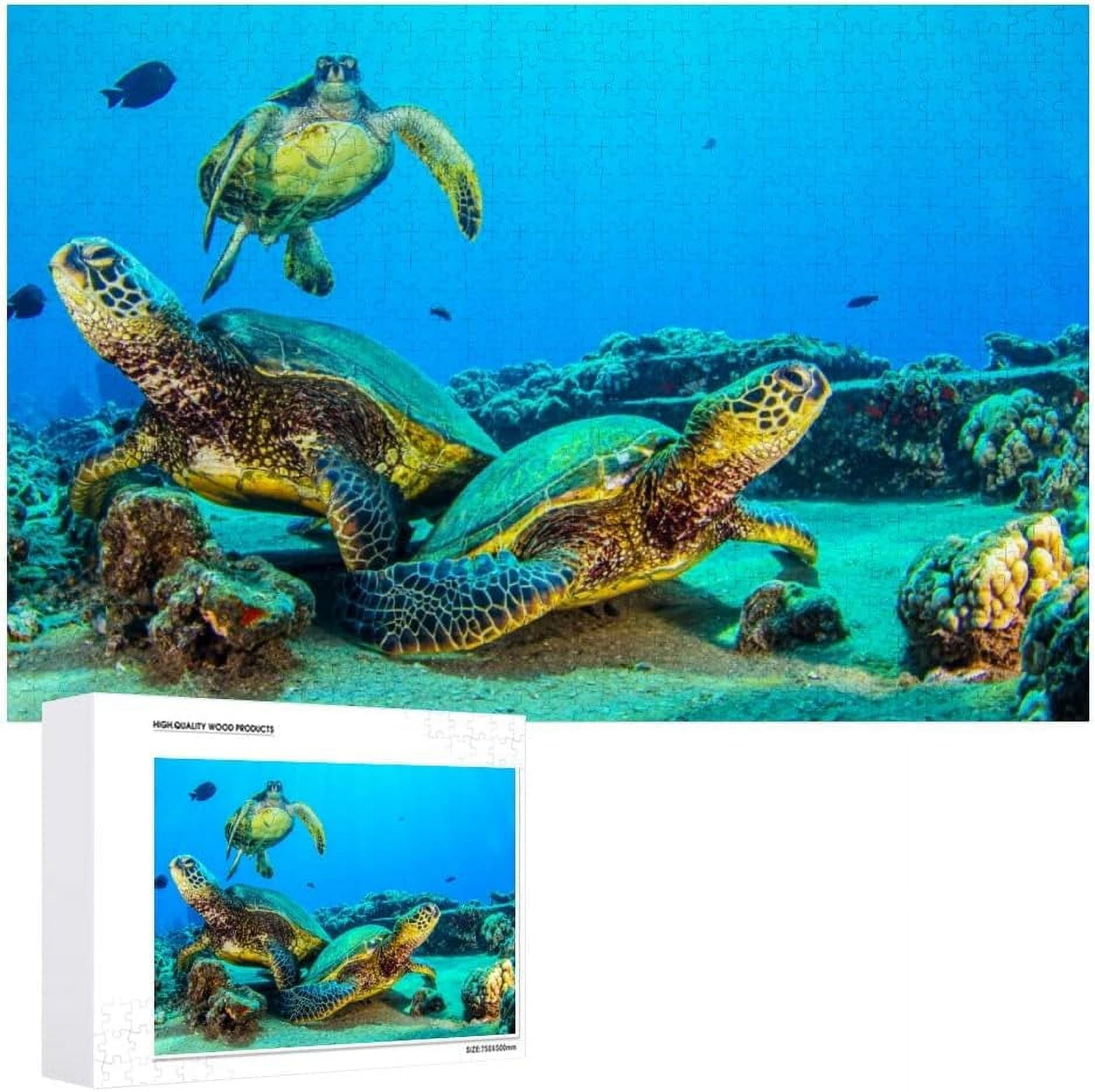 Coolnut Wooden Jigsaw Puzzles 1000 Pieces, Sea Turtles Underwater on ...