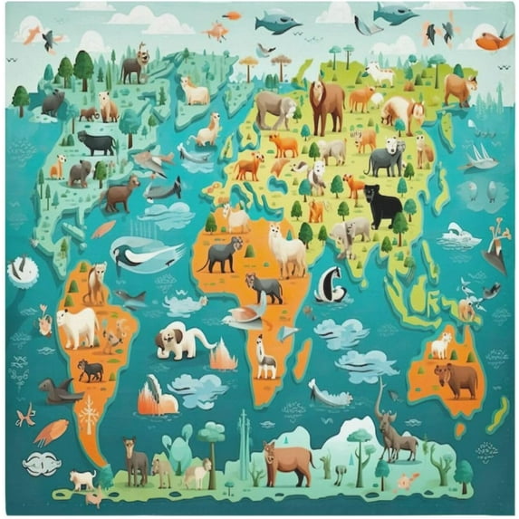 Coolnut World Map Animals Cloth Napkins Set of 1,20x20 Inches Napkins Cloth Washable Reusable Soft for Dinner,Wedding,Parties,Home Dinner,Tableative Decor Gift