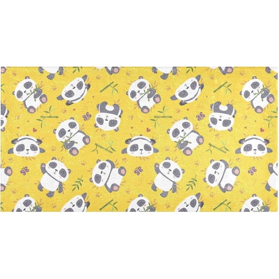 Coolnut Yellow Panda Bamboo Bathroom Rugs Floor Mats Non-Slip Soft Absorbent Microfibers Plush Bath Rugs for Bath Kitchen Shower Floor Home Decor Gifts