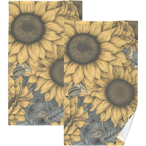 Coolnut Yellow Vintage Sunflower Bath Towels Set 16×28 inches, Cotton Face Towel Water Absorbent Lightweight Quickdry Hand Towels for Bathroom Ktichen Travel Gym