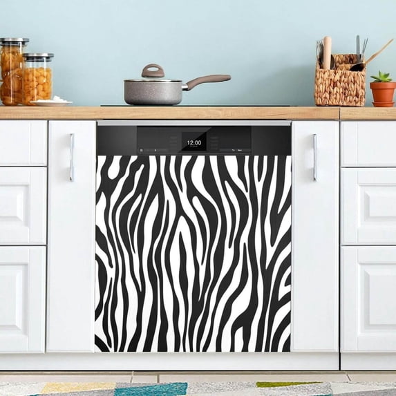 Coolnut Zebra Striped Dishwasher Magnet Cover for The Front Door,Reusable Refrigerator Door Decor Magnet Sticker for Kitchen Home Decor 23" x 26"