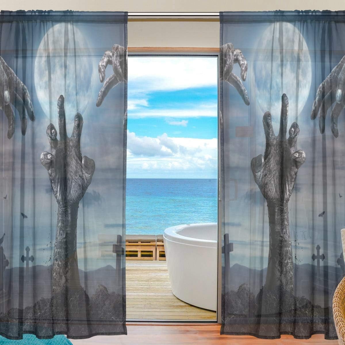 Window Rising Curtains Coolnut Zombie Hands Rising Semi Sheer Curtains Window Voile Drapes ...