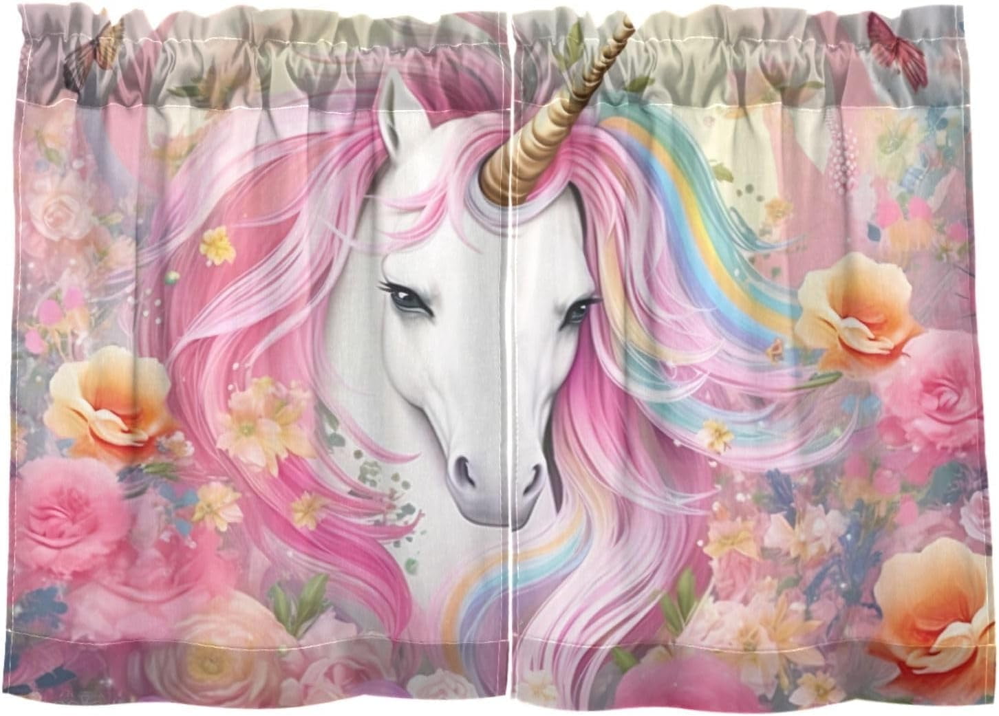 Unicorn Curtains Kawaii Rainbow Unicorn Black Out Curtains Teens Butterfly Galaxy Window Curtains Drapes Cartoon Ombre Unicorn Darkening Curta