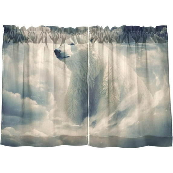 Coolnuti Cloud Bear White Valances for Windows 36 Inch Small Window Blackout Valance Curtains Rod Pocket Window Curtains Treatment for Kitchen Bathroom Cafe, 1 Panel Home Decor