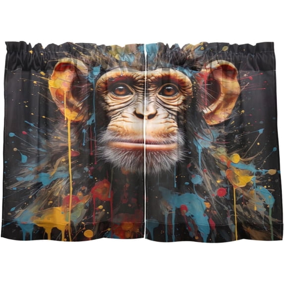 Coolnuti Colored Painted Monkey Valances for Windows 36 Inch Small Window Blackout Valance Curtains Rod Pocket Window Curtains Treatment for Kitchen Bathroom Cafe, 1 Panel Home Decor