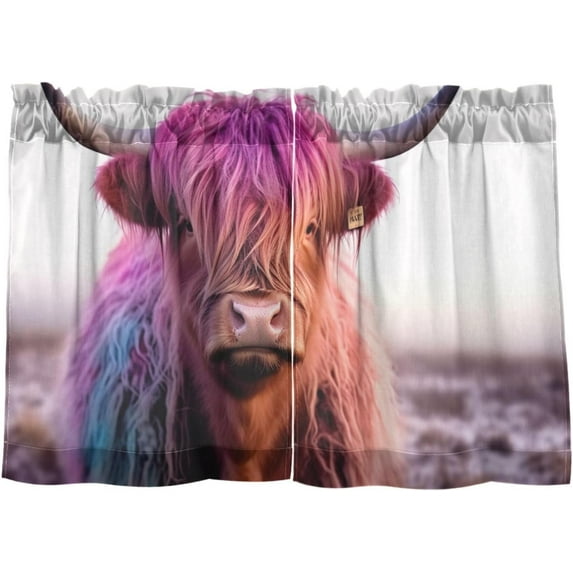 Coolnuti Highland Cow Colorful Valances for Windows 36 Inch Small Window Blackout Valance Curtains Rod Pocket Window Curtains Treatment for Kitchen Bathroom Cafe, 1 Panel Home Decor
