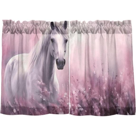 Coolnuti Horse in Pink Field Valances for Windows 24 Inch Small Window Blackout Valance Curtains Rod Pocket Window Curtains Treatment for Kitchen Bathroom Cafe, 1 Panel Home Decor