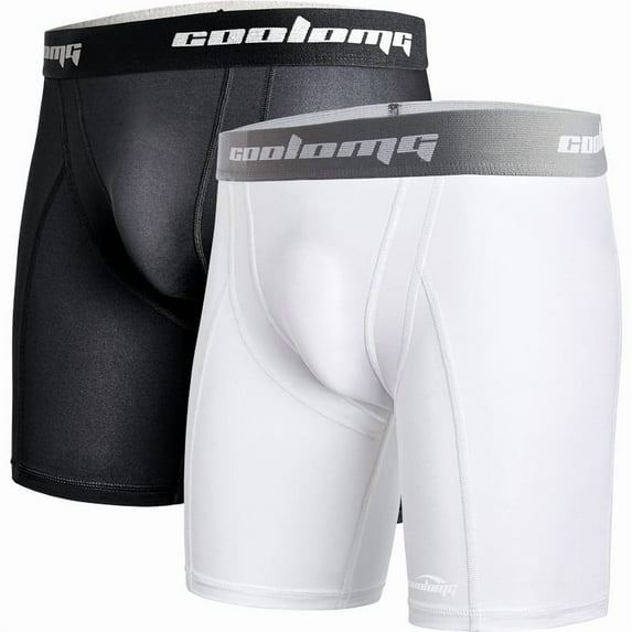 Coolomg 2-Pack Youth Boys Compression Shorts with Cup Pocket (No Cup) for Baseball Football MMA Lacrosse