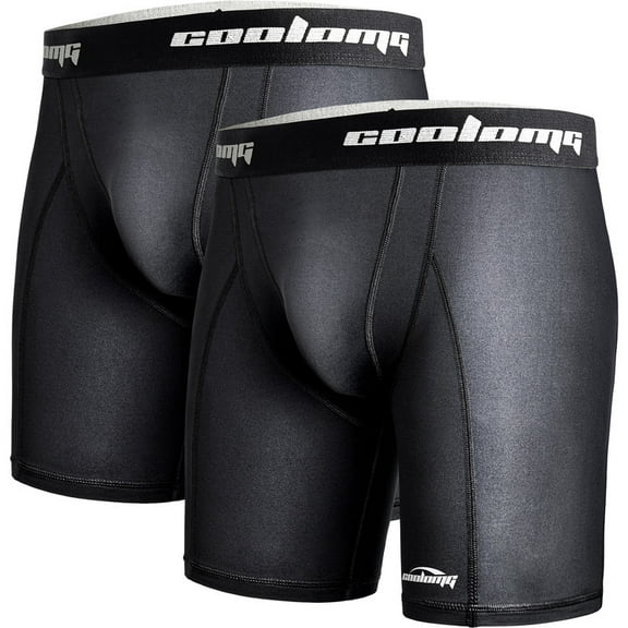 Coolomg 2-Pack Youth Boys Compression Shorts with Cup Pocket (No Cup) for Baseball Football MMA Lacrosse