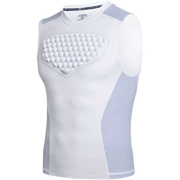 Coolomg Youth Baseball Chest Protector Padded Shirt Heart Guard Sternum Protection for Football Lacrosse and Goalies Gray-White L
