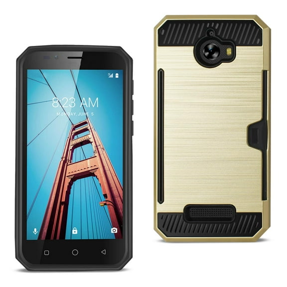 Coolpad Defiant Slim Armor Hybrid Case With Card Holder In Gold