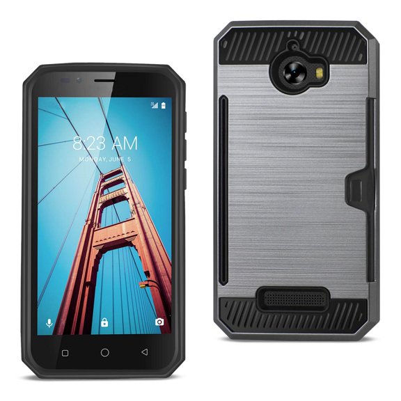 Coolpad Defiant Slim Armor Hybrid Case With Card Holder In Gray