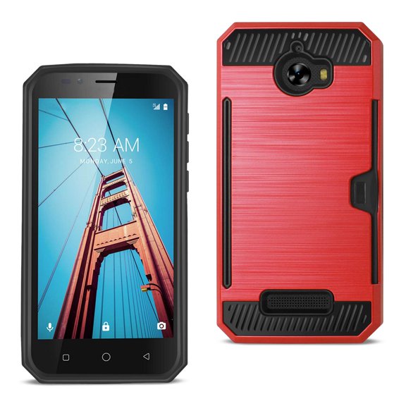 Coolpad Defiant Slim Armor Hybrid Case With Card Holder In Red